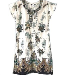 Floral Print Midi Dress - Cream and Green